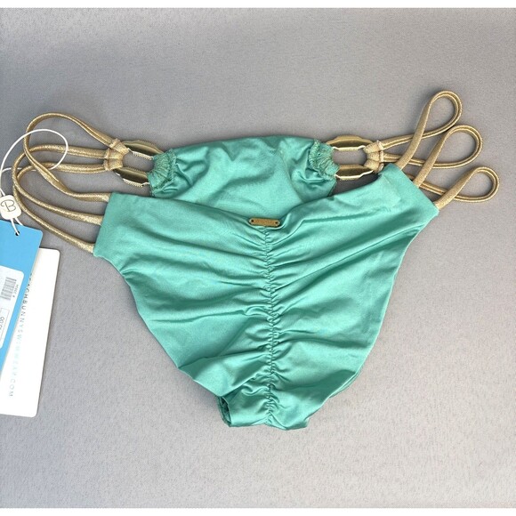 Beach Bunny Bikini Bottom Medium Madagascar Glam Mint Gold & Rhinestone Hardware - Picture 7 of 15